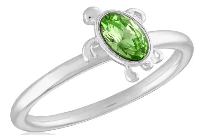 Green Turtle Silver Stack Ring