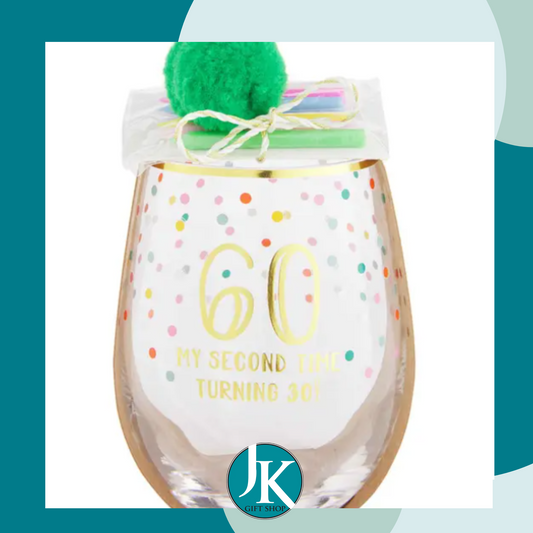 60th Birthday Wine Glass With Candles Set