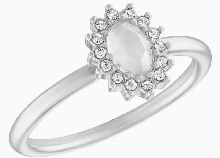 White Opal Halo Silver Stack Ring