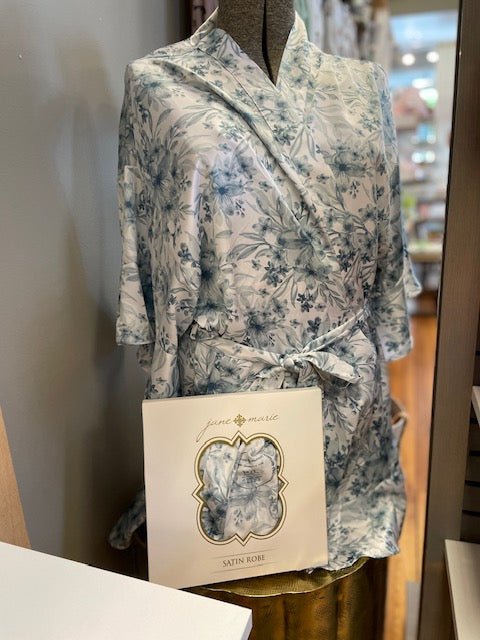 Blue Floral Satin Robe M/L