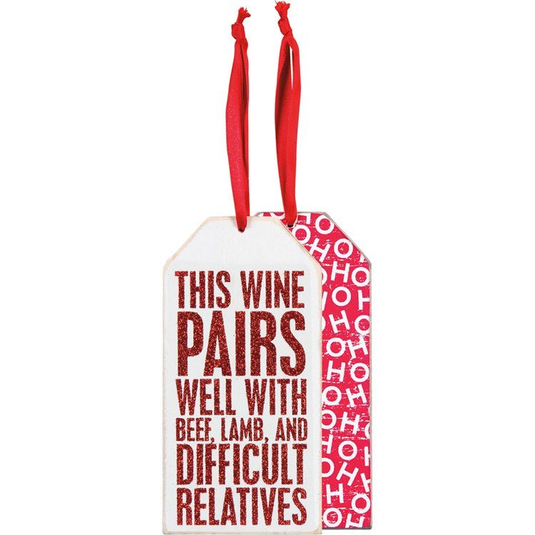 Pairs with Difficult Relatives Holiday Wine Bottle Tag