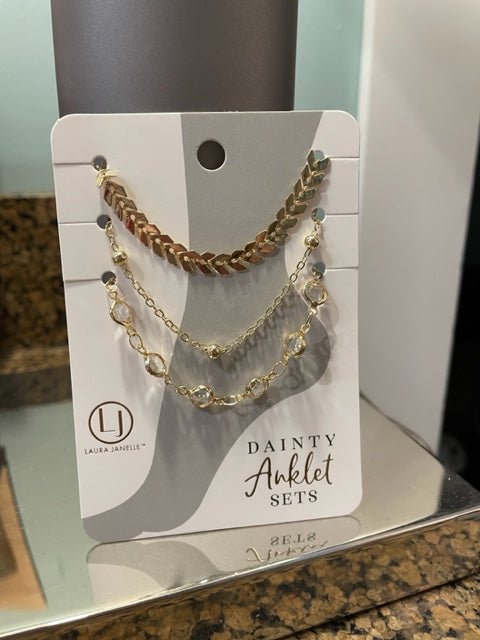 Gold Crystal 3 Piece Anklets