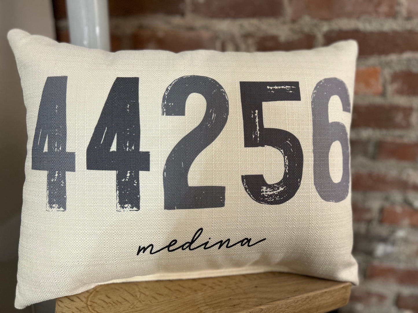 Gray Zip Code Pillow 44256 Medina