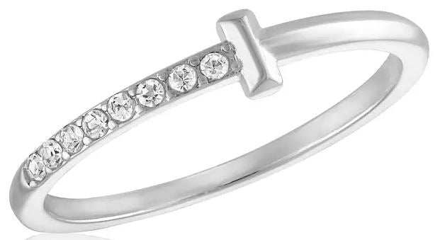 Half CZ T Silver Stack Ring