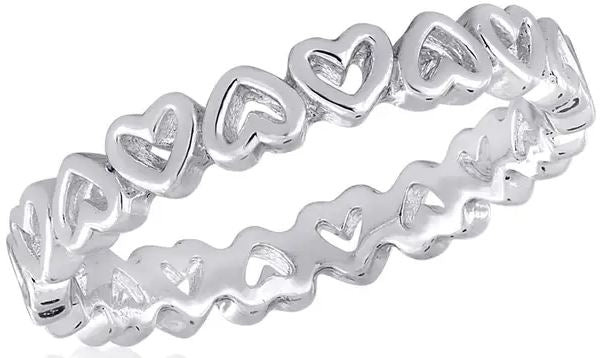 Hearts Band Silver Stack Rings