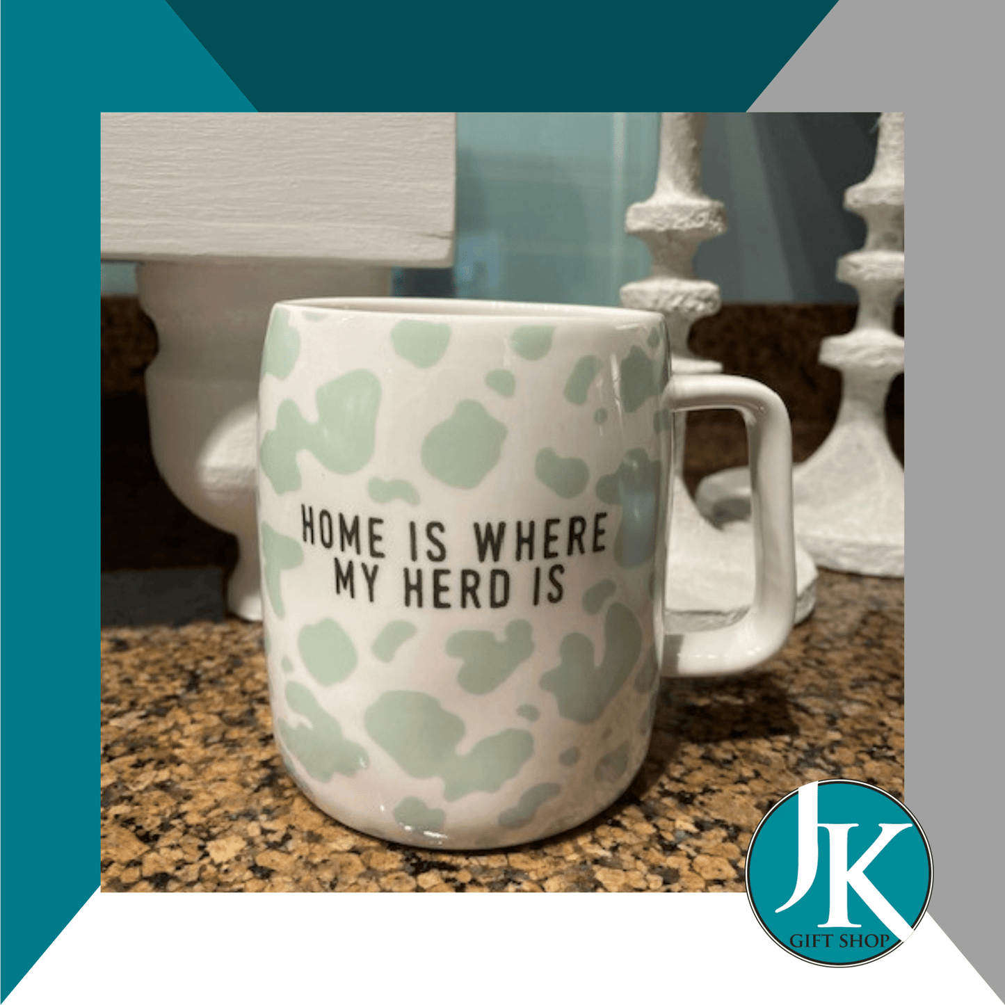 Home Is Herd White Mug Green