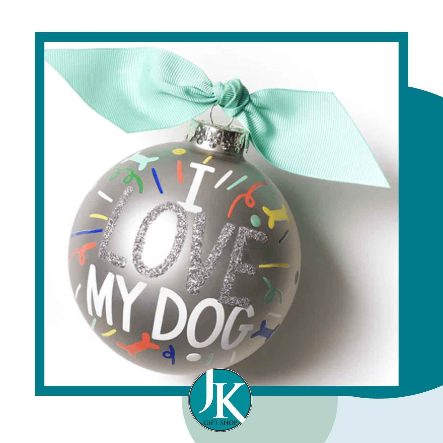 I Love My Dog Glass Ornament