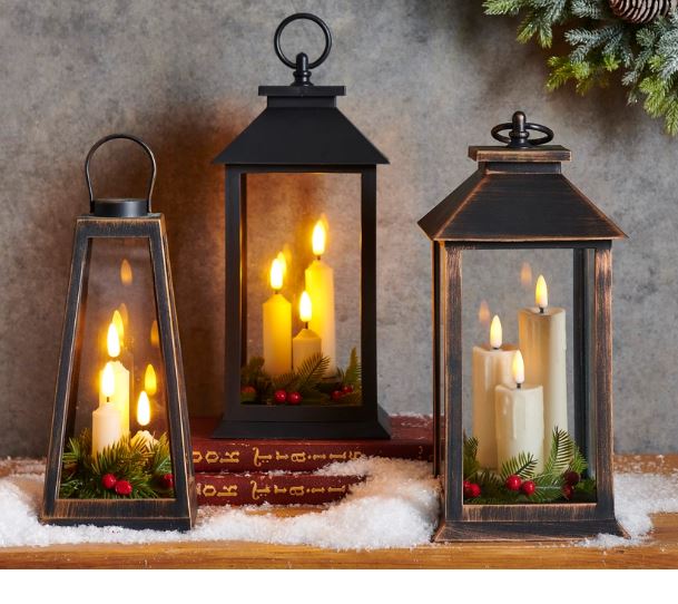 Light up Lantern w Candle/Greenery
