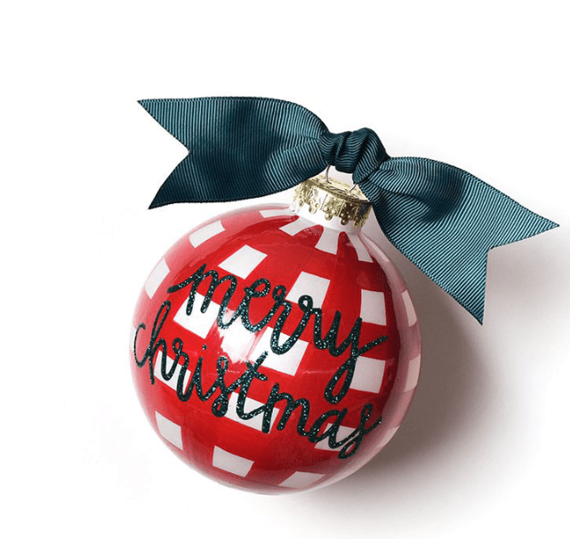 Merry Christmas Red Gingham Glass Ornament