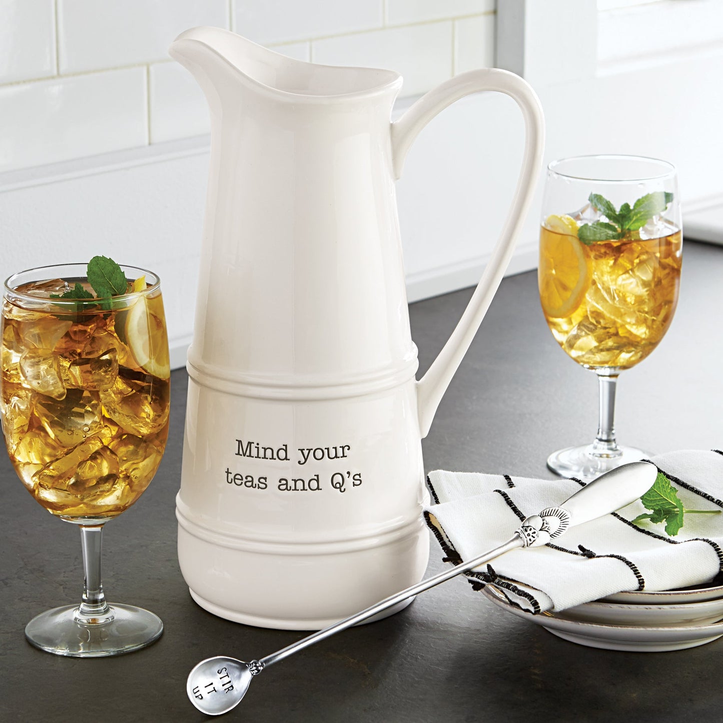 Mind Your Teas & Q's Pitcher & Spoon Set Mud Pie