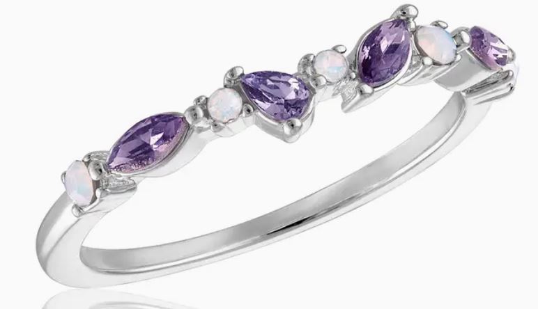 Multi Cut Lavender & Opal Silver Stack Ring