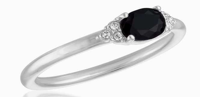 Oval Jet Black Statement Silver Stack Ring