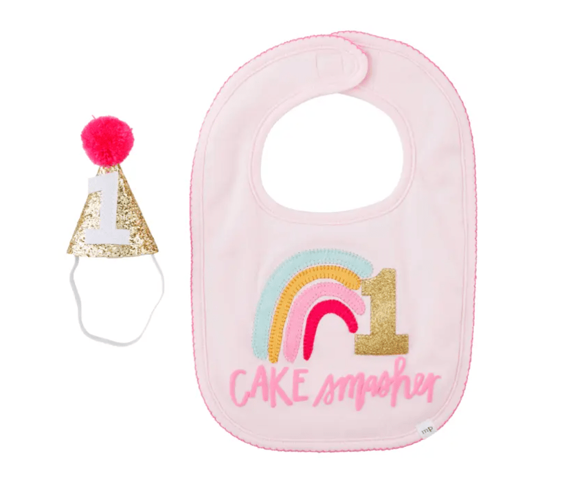 Rainbow Cake Smasher Bib Set Pink