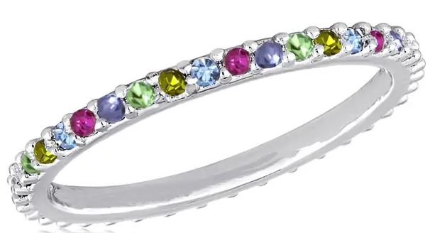 Thin Multi Stone Silver Stack Ring