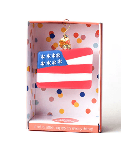 USA Flag Shaped Ornament in packaging