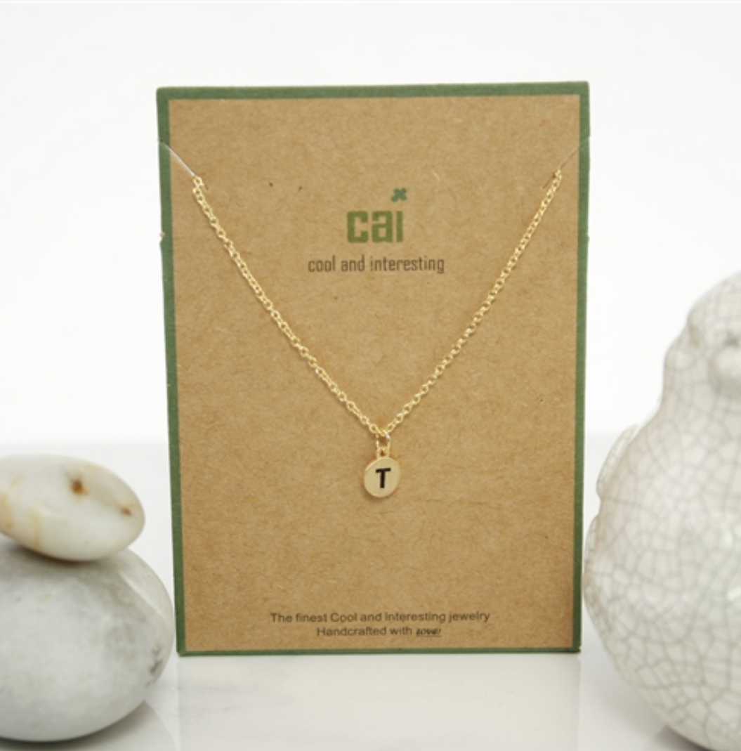 Initial Necklace Gold Disc- All Available Letters