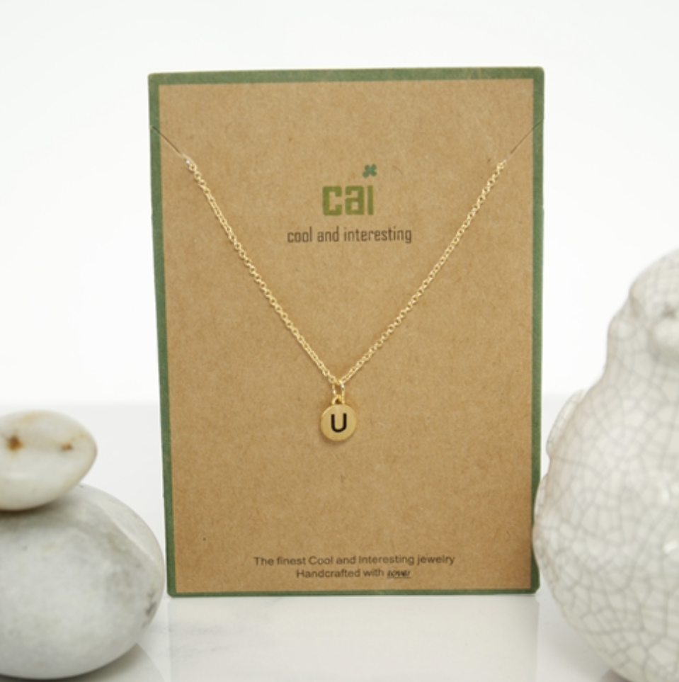 Initial Necklace Gold Disc- All Available Letters
