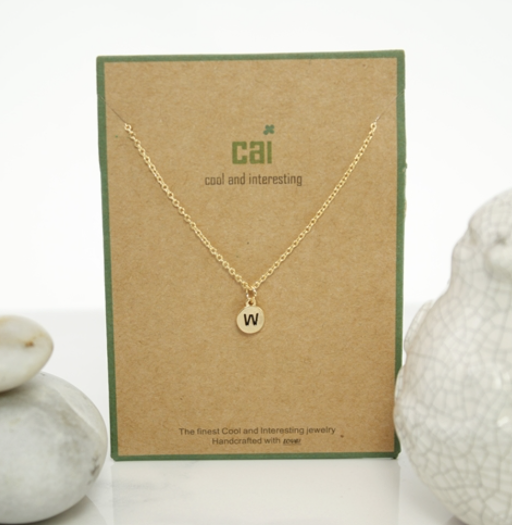 Initial Necklace Gold Disc- All Available Letters