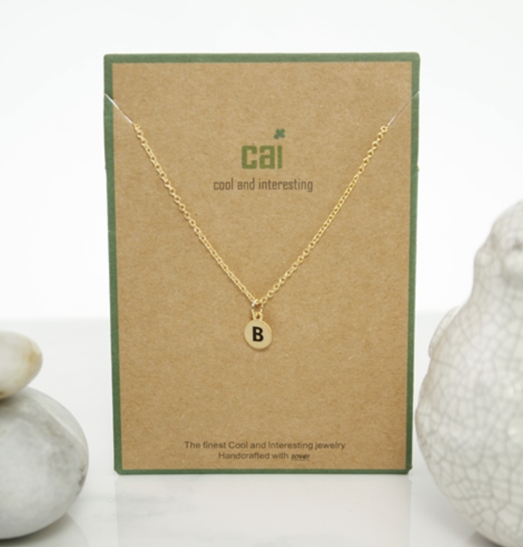 Initial Necklace Gold Disc- All Available Letters