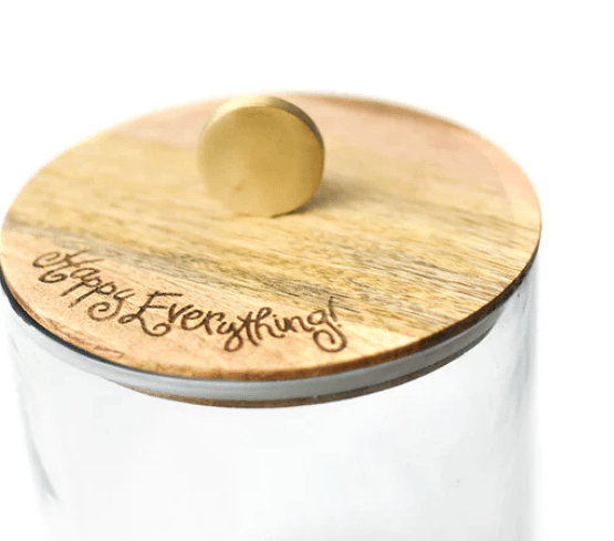 Big Wooden Lid Happy Everything Glass Jar