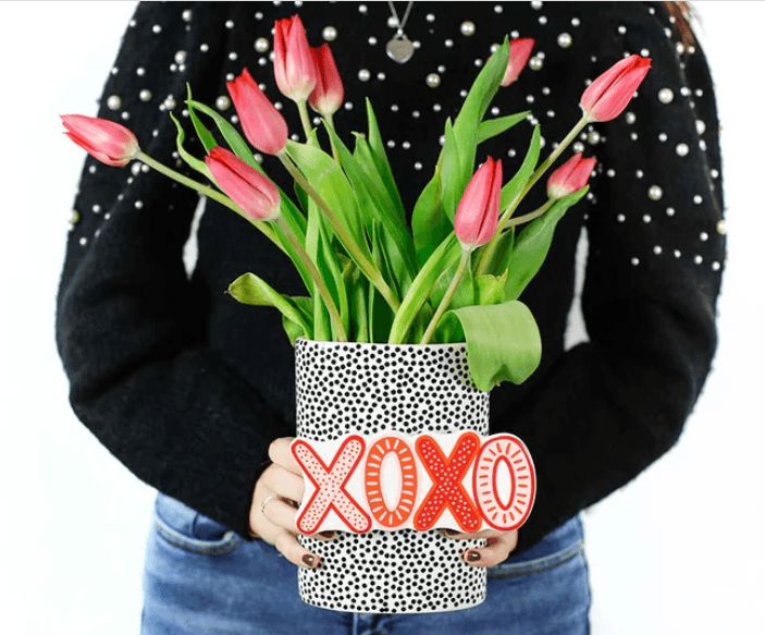 Black Small Dot Mini Happy Everything Oval Vase