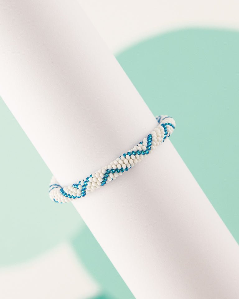 Blue and White Beaded Stackable Bracelet