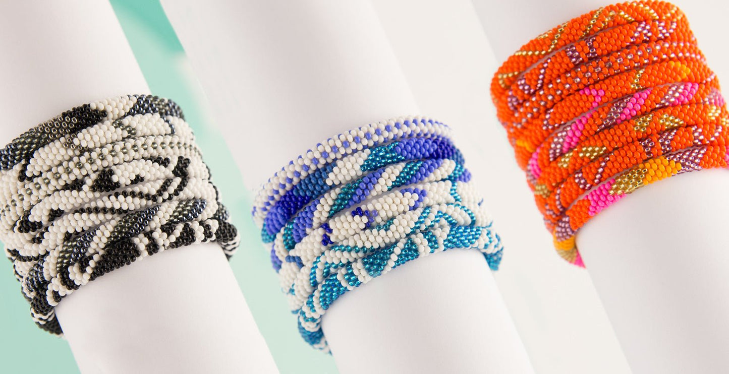 Pink and Orange Beaded Stackable Bracelet