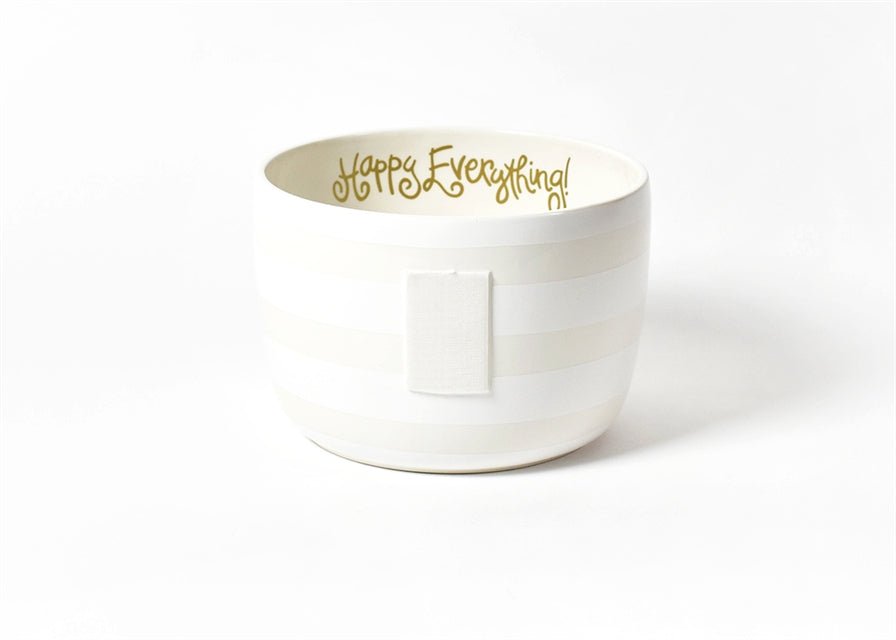 Happy everything white striped bowl