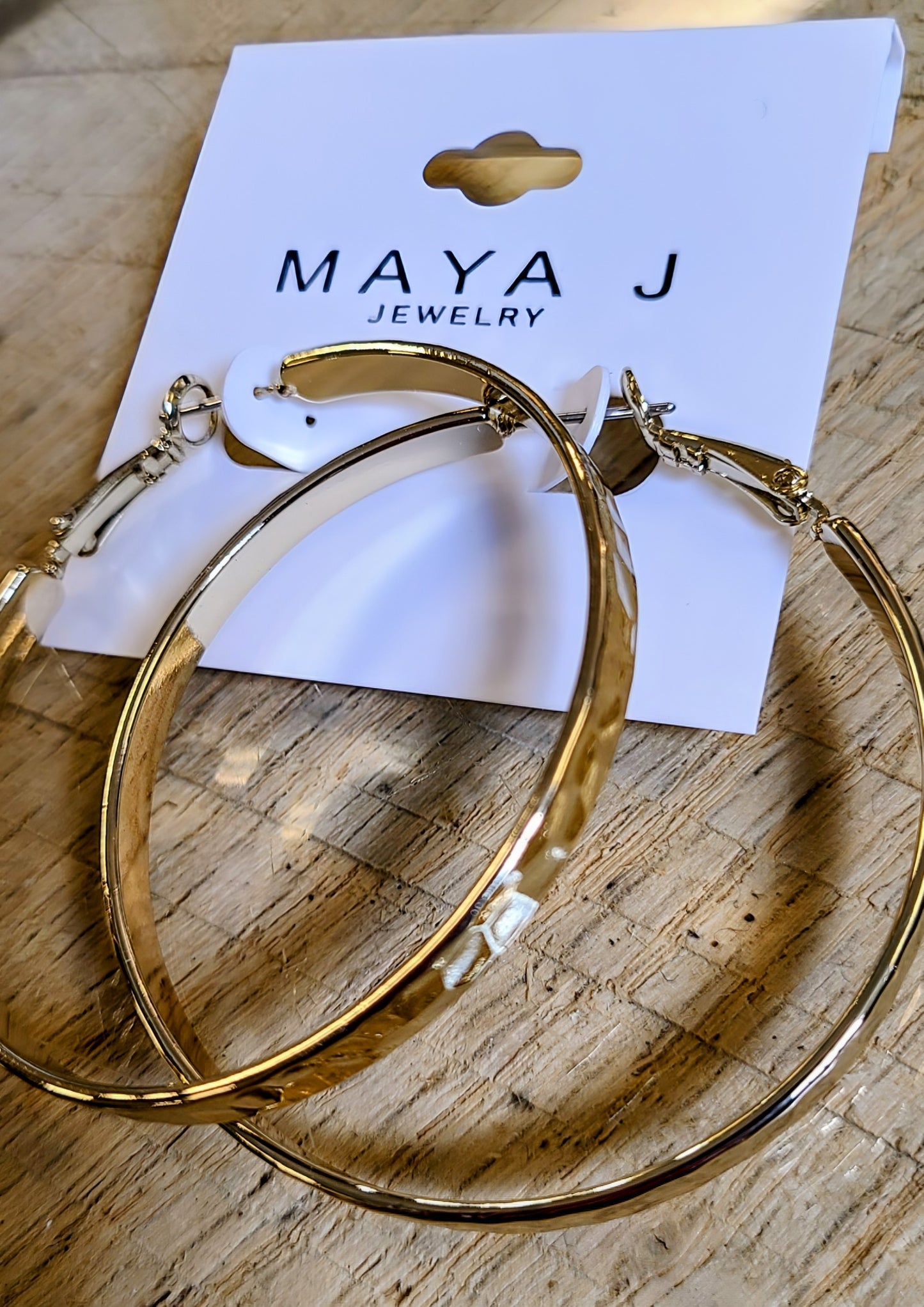 Large Hammered Hoop Earrings Gold