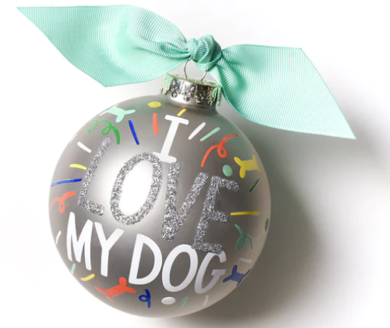 I Love My Dog Glass Ornament