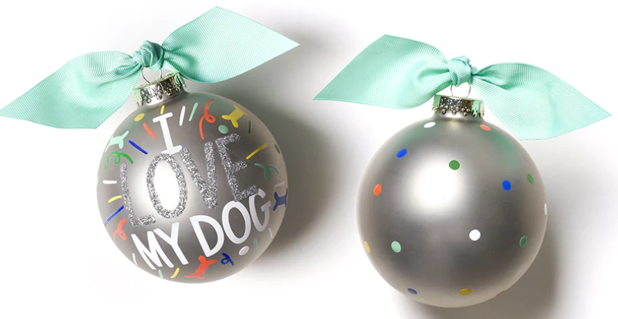I Love My Dog Glass Ornament front and back