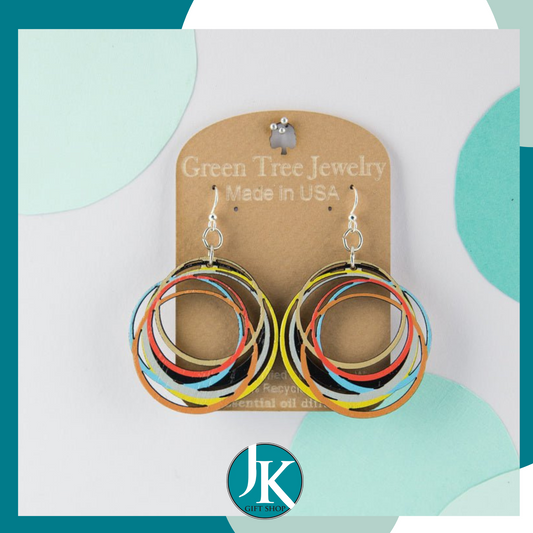 Multi Color Wood Circle Earrings