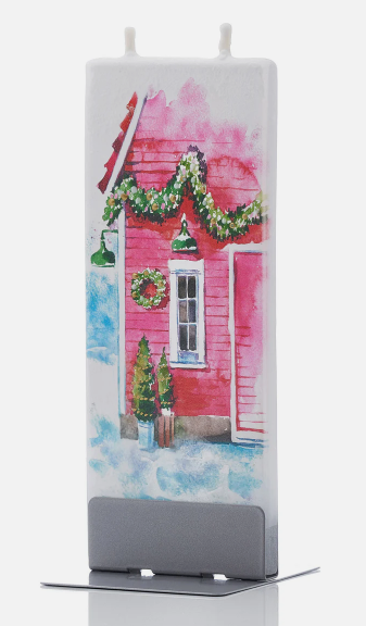 Red Winter House Flat Candle