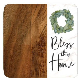 Bless This House Wood And Marble Coasters