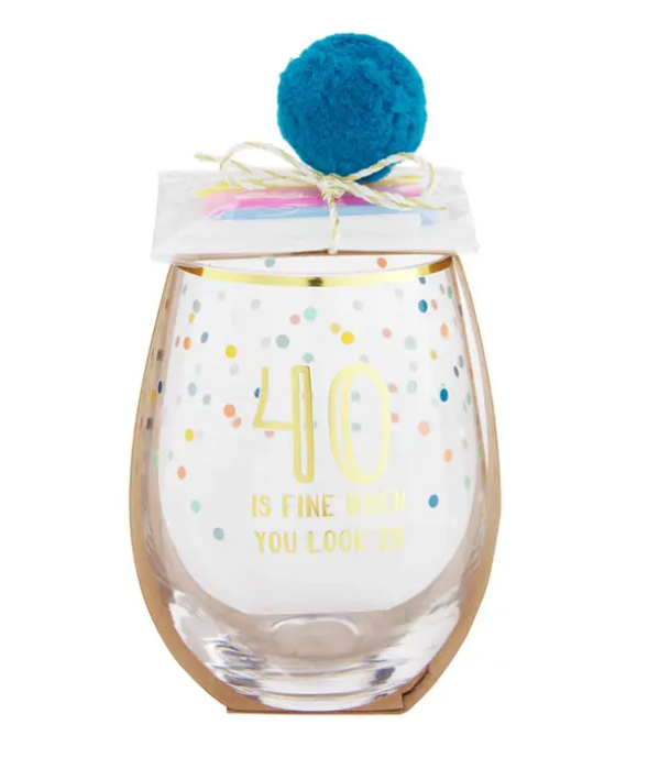 40th Birthday Wine Glass And Candle Set