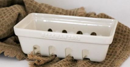 Beekman Ceramic Basket Soap Dish w Wooden Lid
