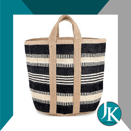 Black & Bleach Jute Basket Bag Large