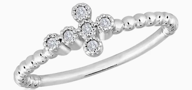 CZ Cross Silver Stack Ring