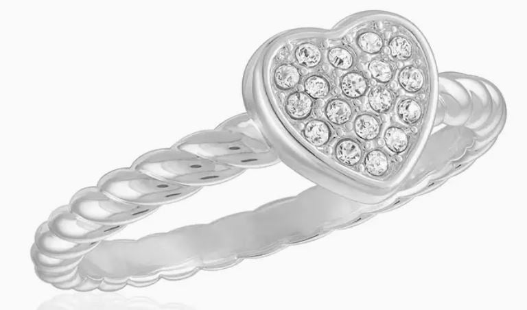 CZ Heart Twisted Band Silver Stack Ring