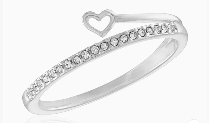 CZ & Heart Wrap Silver Stack Ring