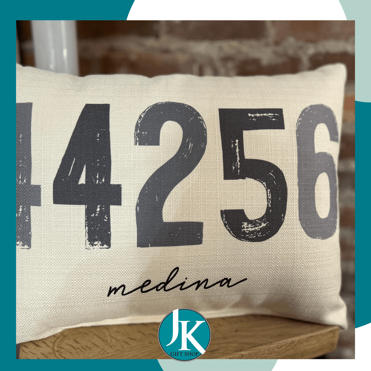 Gray Zip Code Pillow 44256 Medina