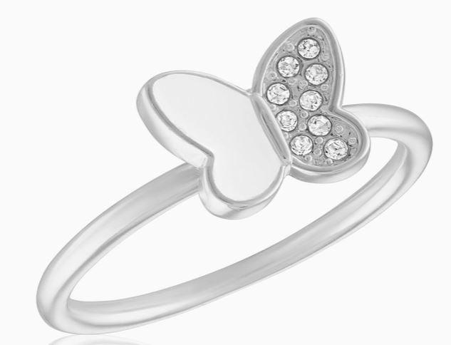 Half CZ Butterfly Silver Stack Ring