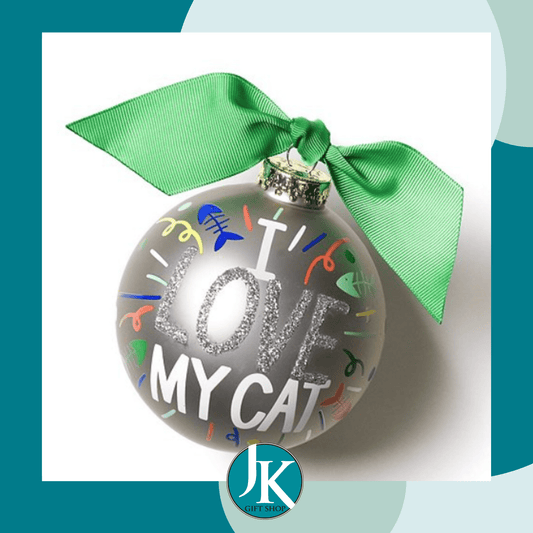I Love My Cat Glass Ornament