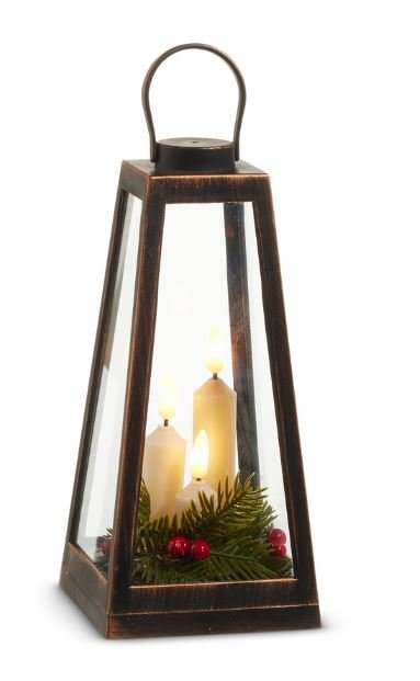 Light up Lantern w Candle/Greenery