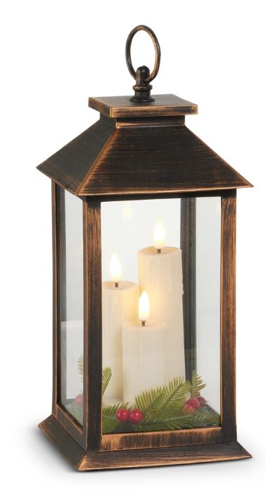 Light up Lantern w Candle/Greenery