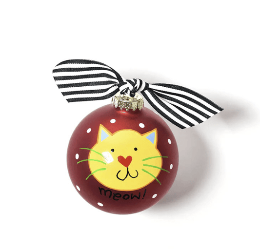 Meow Red Cat Glass Ornament front