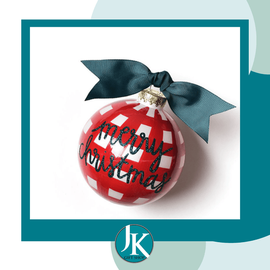 Merry Christmas Red Gingham Glass Ornament