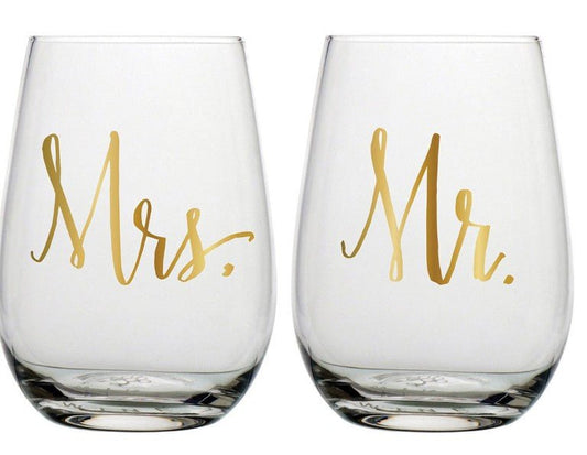 Mr & Mrs Stemless Wineglass Set/2