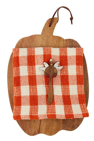 Orange Check Pumpkin Board Set w Spreader/Towel