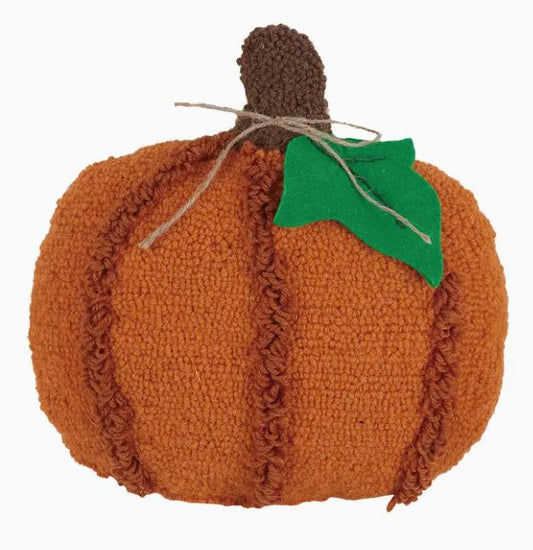 Orange Pumpkin Hooked Pillow, 12"x12"
